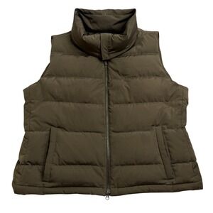 Talbots Womens Olive Green Puffer Vest Zip Front Duck Down Feather Gorpcore XL